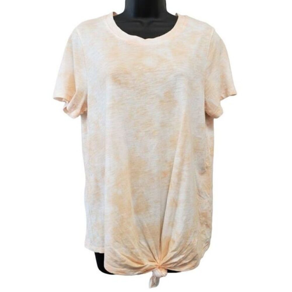 Sanctuary Tie-Front Shirt Top Women's MEDIUM Orange White Tie-Dye Short-Sleeve